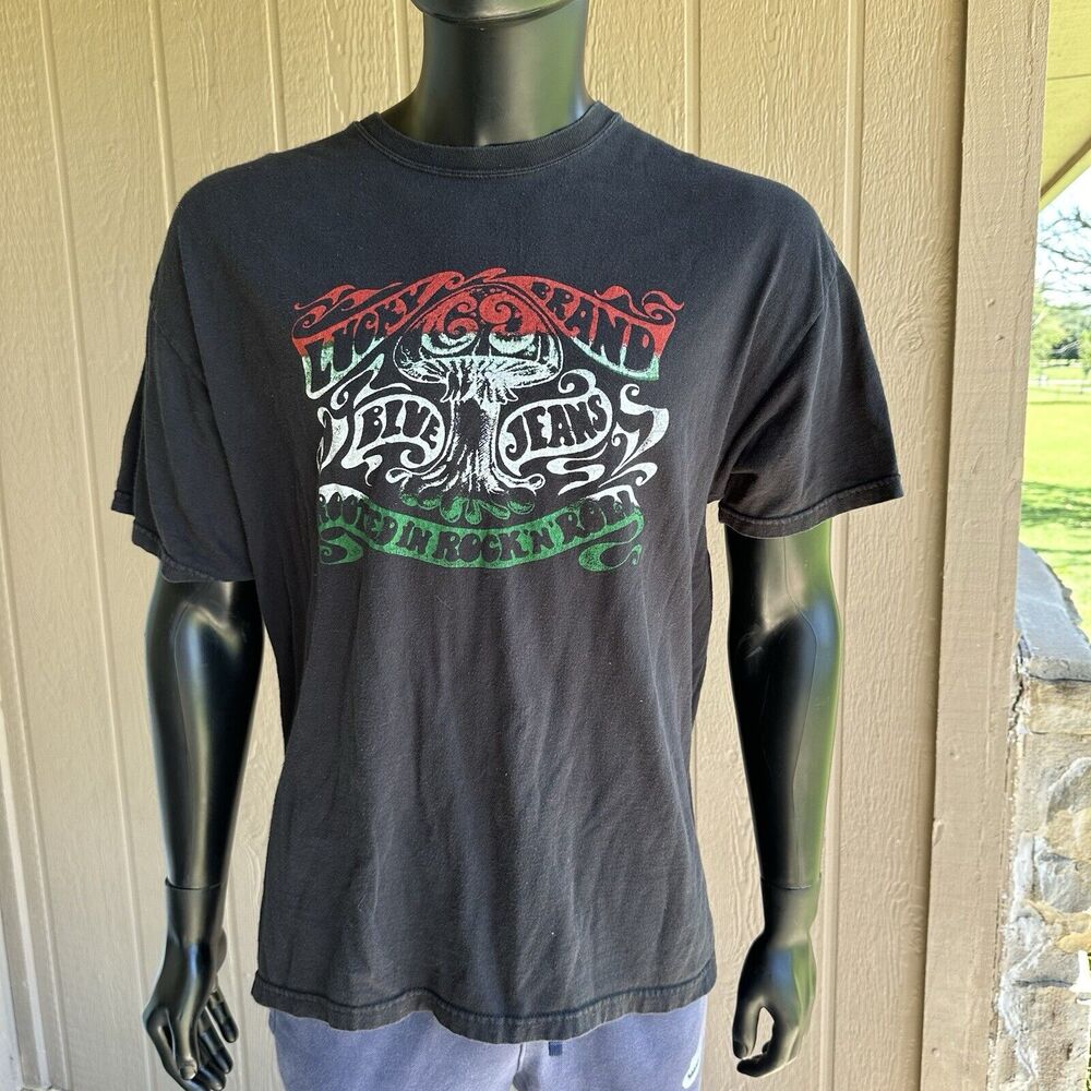 Vintage‎ Hanes Heavyweight Lucky Brand Mens Graphic Shirt Size XL Black Hipster